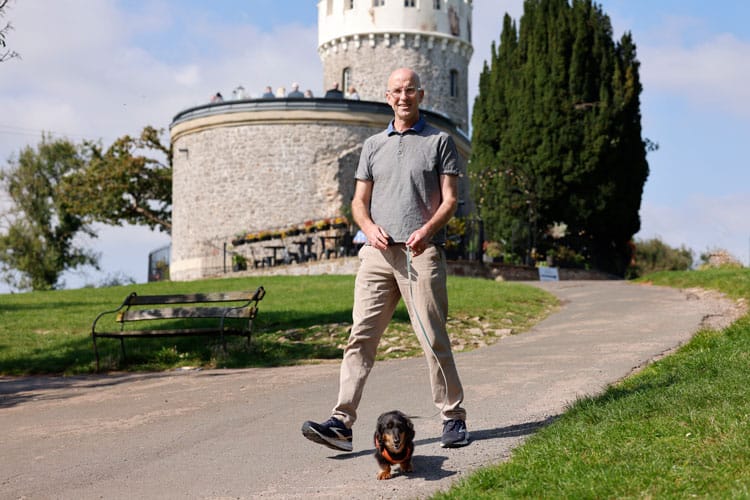 Rob Stewart walking the family sausage dog (Schnitzel)